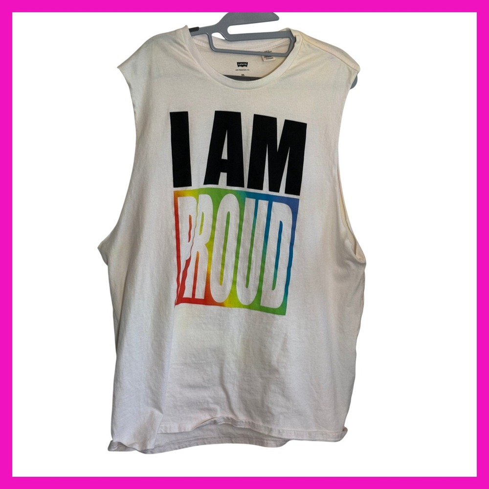 Levis Pride I AM PROUD Rainbow Graphic Muscle Tee Tank Top White XXL